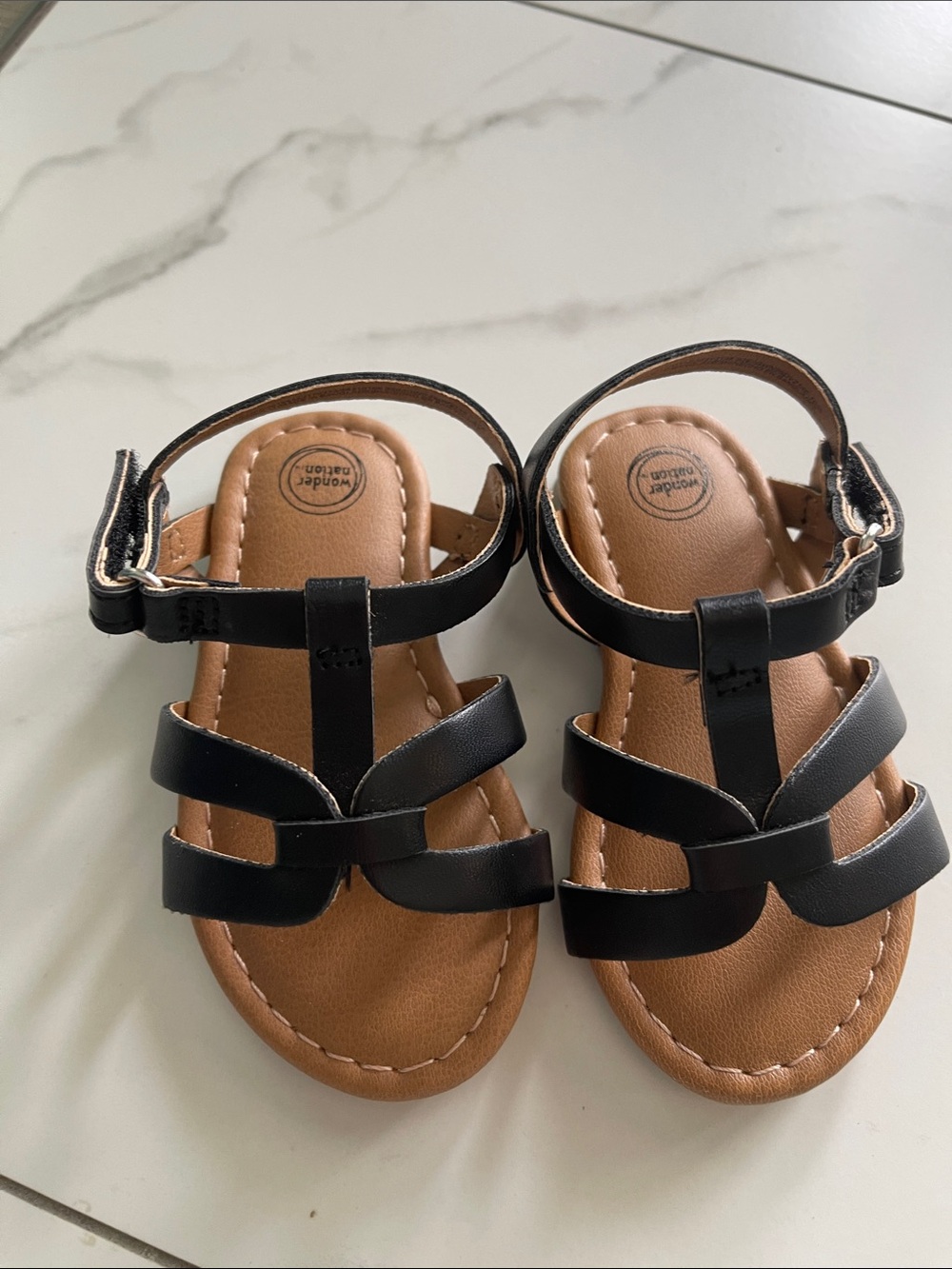 wonder nation Black Strappy T-Bar Kids Sandals